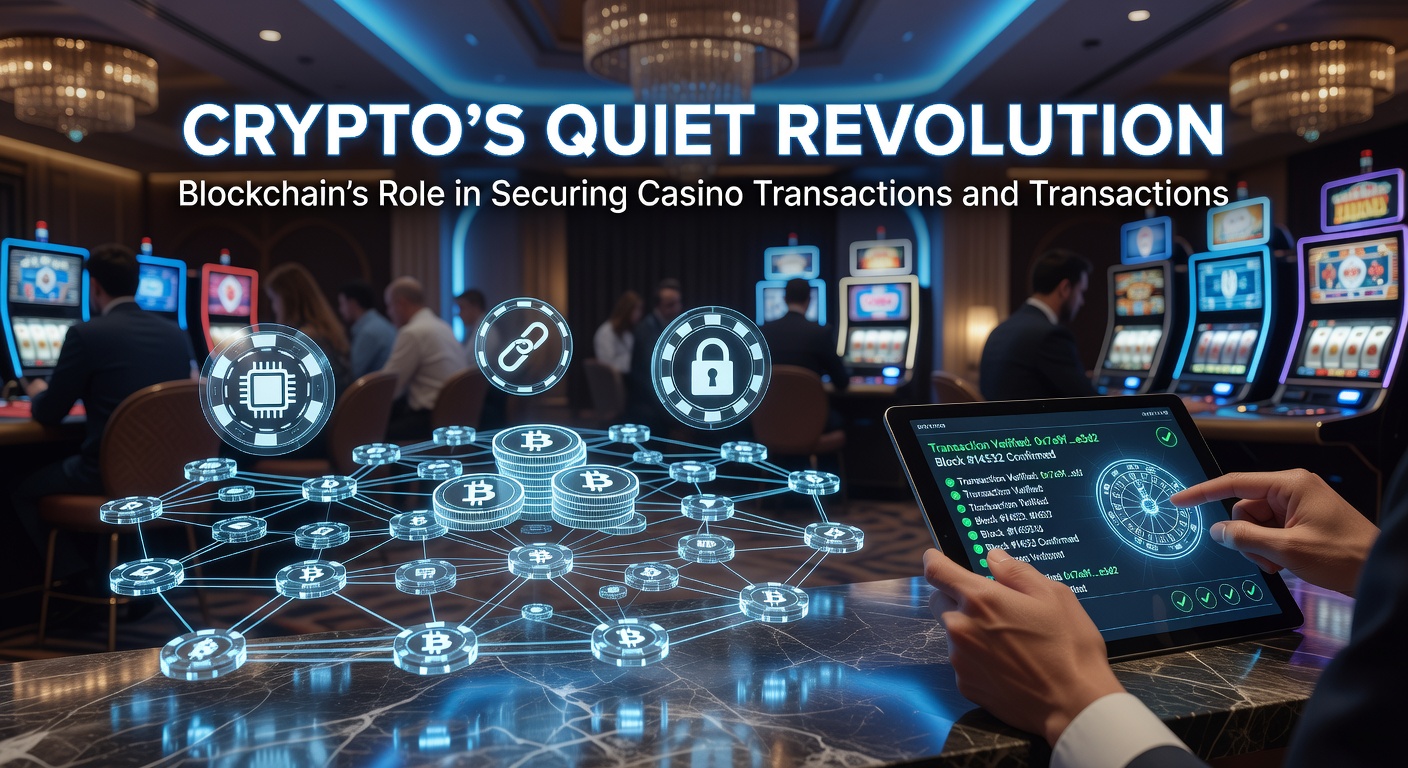 Digital blockchain network overlaying a vibrant casino gaming floor, symbolizing secure crypto transactions in gambling