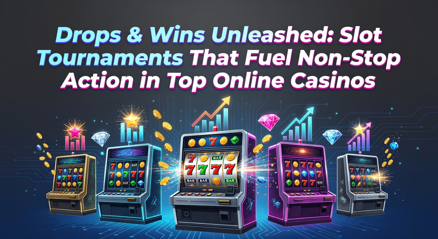 Vibrant slot machine screens displaying tournament leaderboards and cash drop notifications in a bustling online casino environment