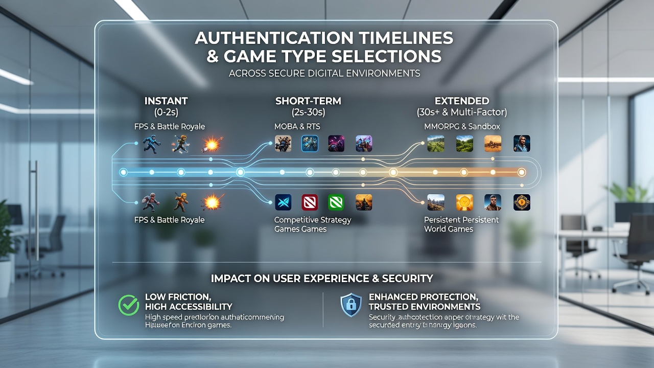 Analytics dashboard displaying authentication duration metrics and corresponding game selection trends in digital gaming environments