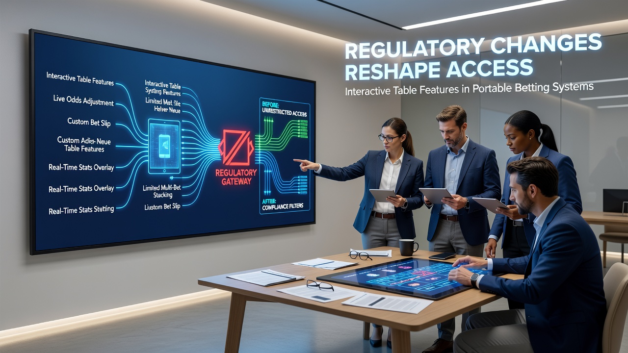 Regulatory compliance dashboard monitoring interactive table features across mobile betting networks
